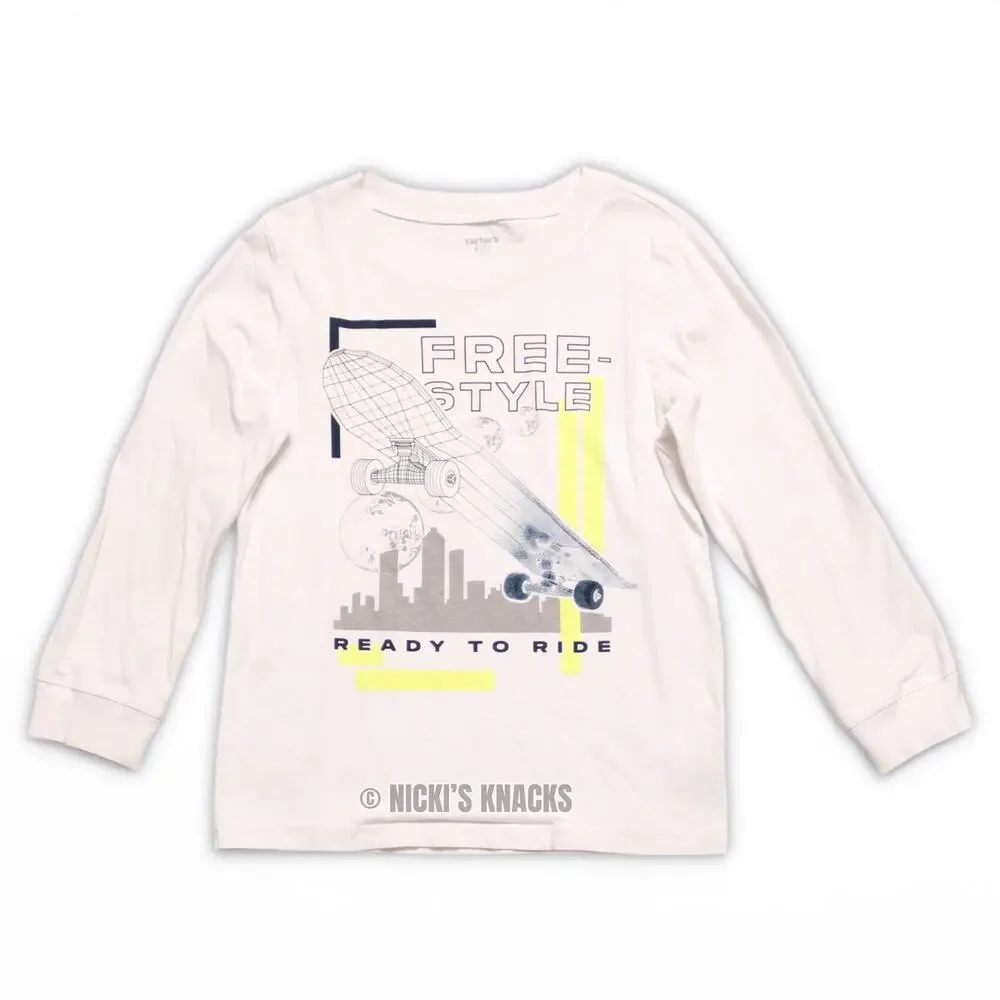 4/$20 - Carters Boys Long Sleeve Skateboard Freestyle T-Shirt White Size 7